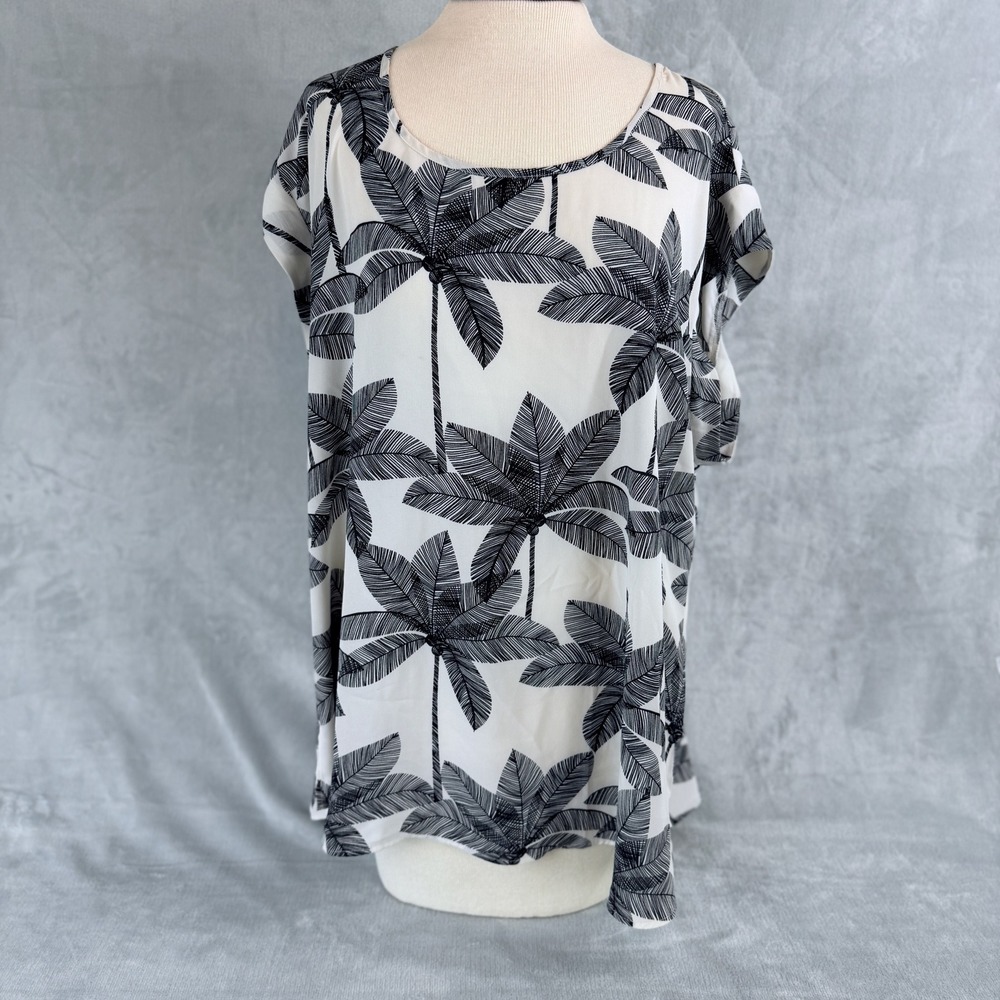 My Danielle Woman Top XXL Slip Over Cap Sleeves Black/White Palm Trees